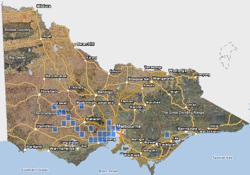 Distribution of Button Wrinklewort in Victoria - Map derived from Victorian Biodiversity Atlas, December 2014