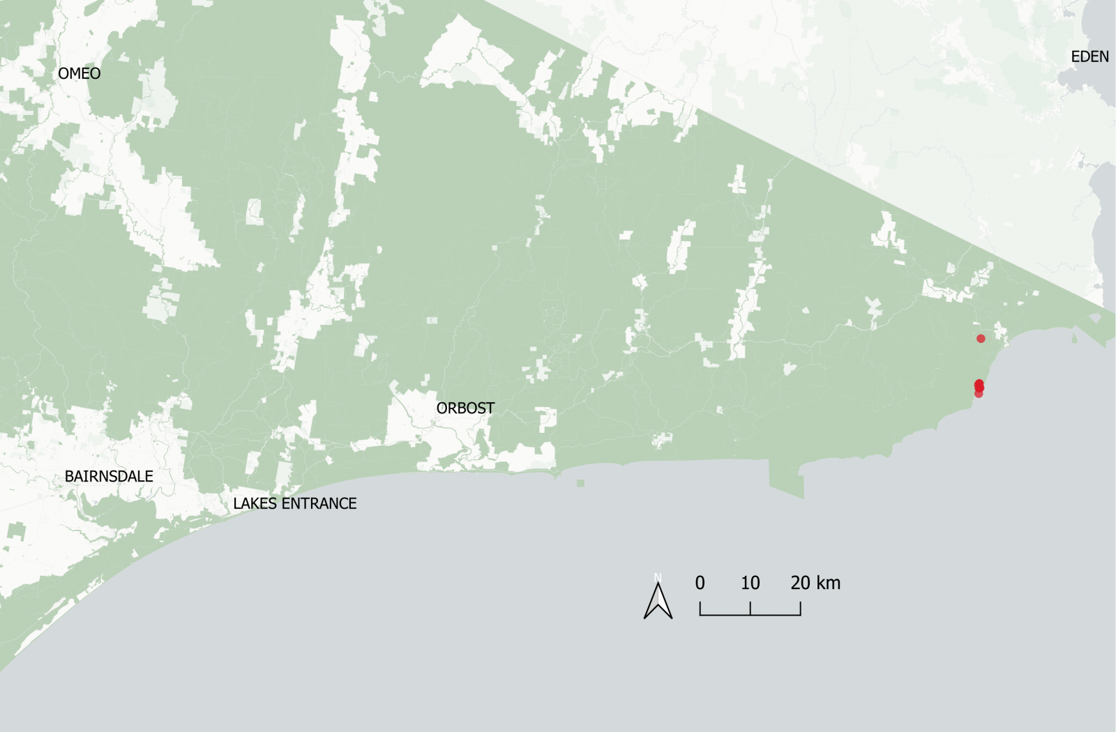 Banksia croajingolensis distribution map