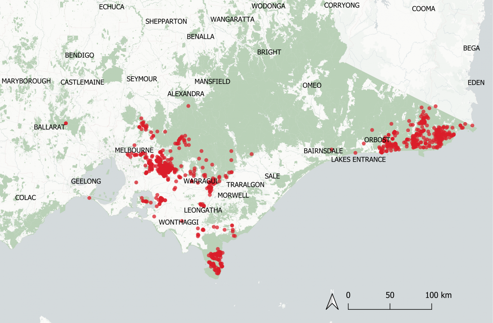 Banksia spinulosa distribution map