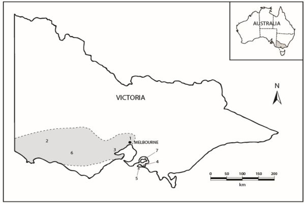 Distribution of Eastern Barred Bandicoot in Victoria. Source:  A. Coetsee 