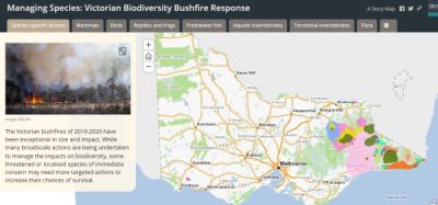 screen shot DELWP interactive mapping of bushfire biodiversity response