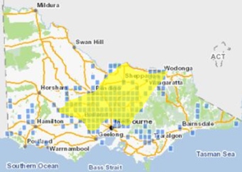 Approximate range in 2012, indicated by yellow shading. Information derived from Long Term Monitoring records.