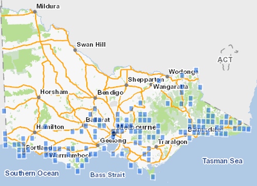 All known records of all Common Bent-wing Bat sub-species in Victoria. Source: VBA 2016.