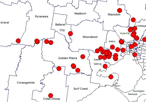 Plains-wanderer map old records west of Melbourne