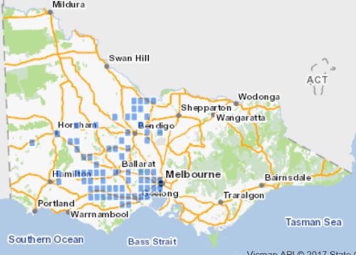 Distribution of Spiny Rice-flower in Victoria. Source: VBA 2017.