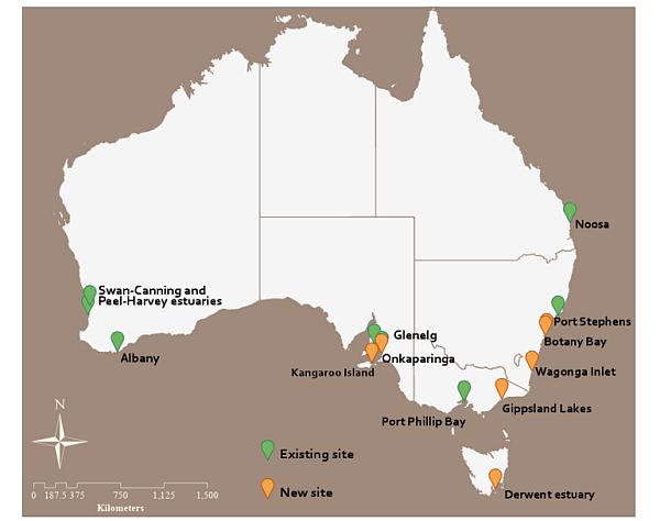 Scott Breschkin 1 map  from shellfish reef restoration in talk to SWIFFT 25 May 2023